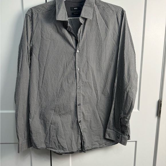 Hugo Boss Men's Regular Fit Lorenzo Button Down Shirt Black and Gray Size XL - Picture 1 of 8